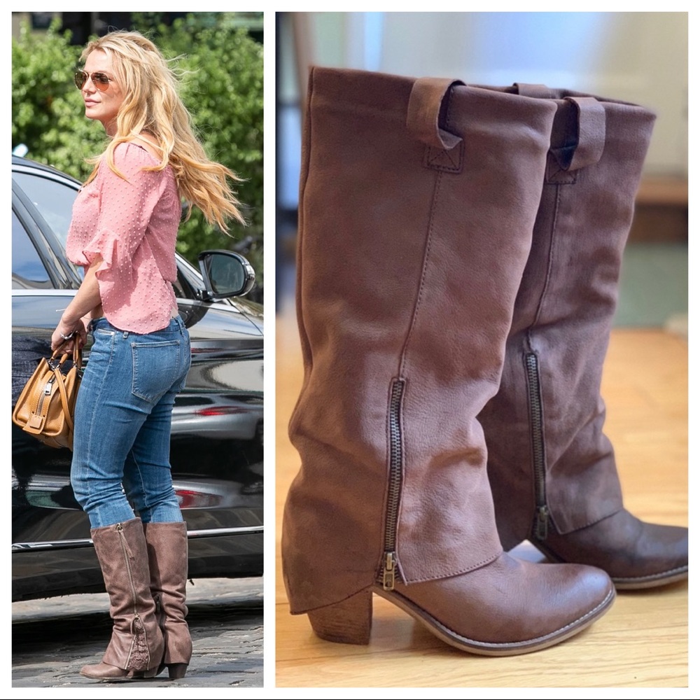 Emergence Distressed Leather Boots with Heel BROWN